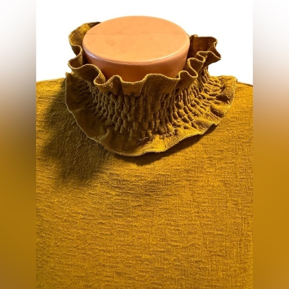 Patrizia Luca Women’s Mustard Saffron Frilly Turtleneck Long Sleeve Blouse M - Picture 3 of 8